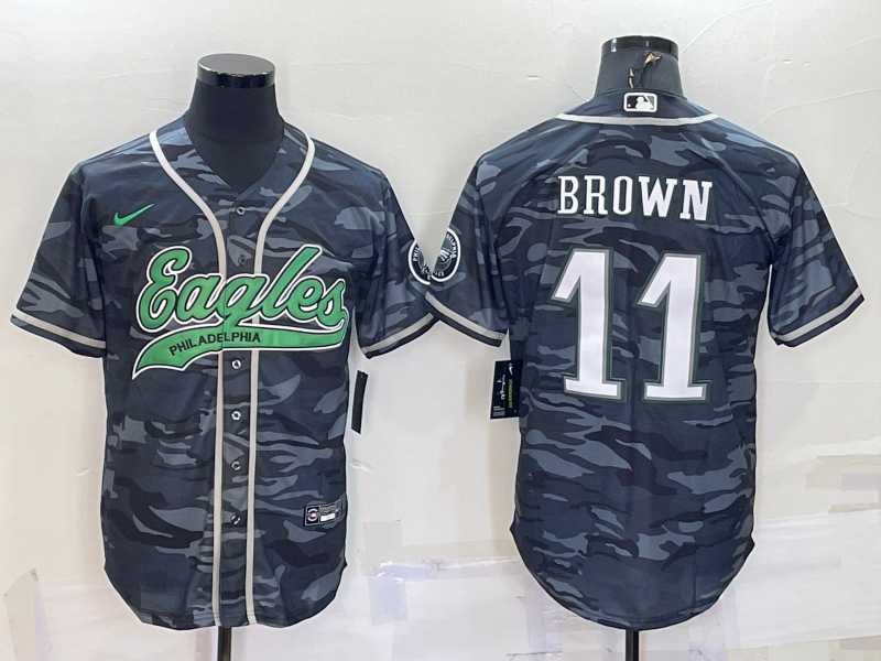 Men's Philadelphia Eagles #11 AJ Brown Grey Camo With Patch Cool Base Stitched Baseball Jersey,We sell and wholesale Men's Philadelphia Eagles #11 AJ Brown Grey Camo With Patch Cool Base Stitched Baseball Jersey on line form chian!